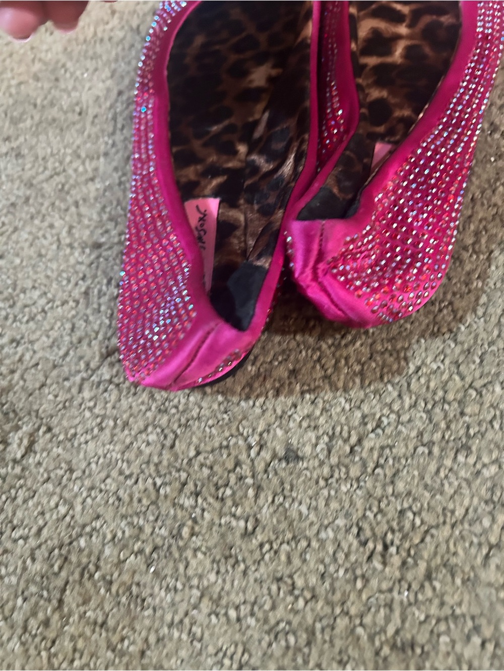 Betsey Johnson Fuchsia Crystal-Embellished Ballet Flats